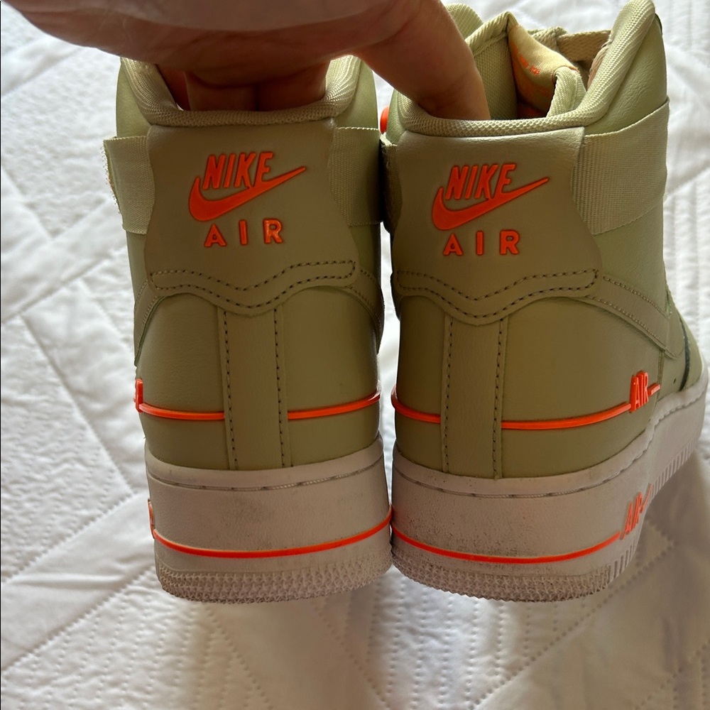 Nike Air Force One olive aura High-Top Sneakers in Green and Orange. basketball - Picture 9 of 15
